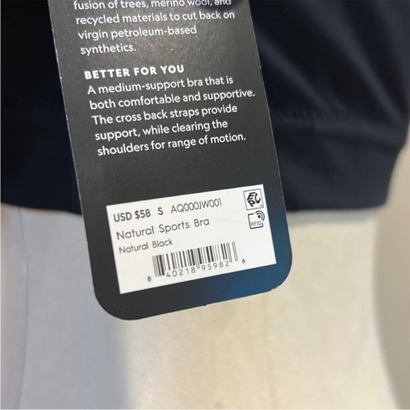Allbirds Performance Natural Sports Bra Merino Wool Blend Black Small NWT - Picture 5 of 6